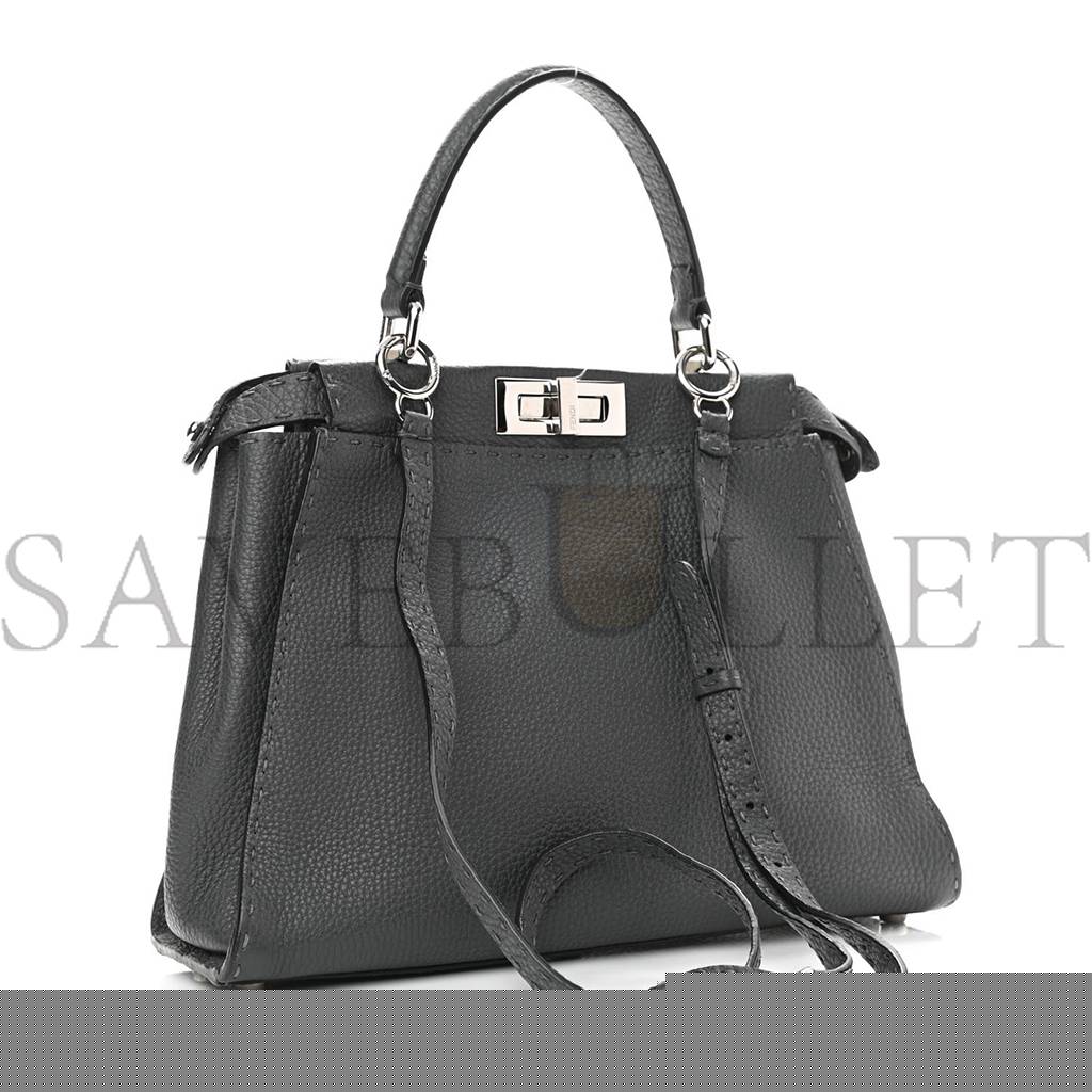 F**di cuoio romano selleria bi-color medium peekaboo iconic satchel asfalto latte (34*25*10cm)