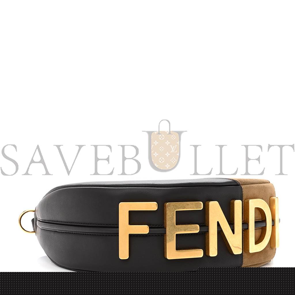 F**di vitello seta goatskin suede rainbow inlay small F**digraphy hobo bag grigio multicolor ebano (28*23*8cm)