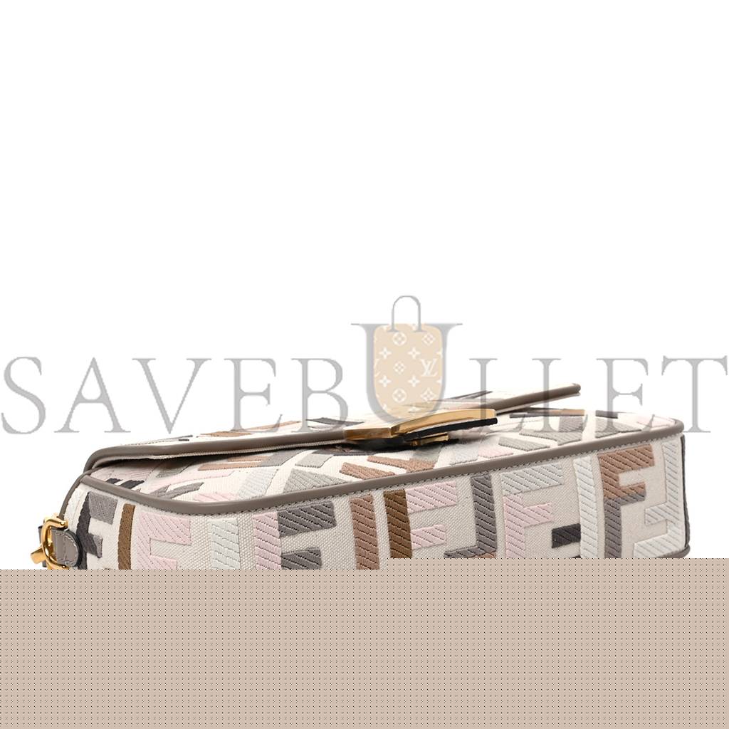 F**di canvas vitello seta ff multicolor embroidered baguette grezzo multicolor tortora (28*16*6cm)