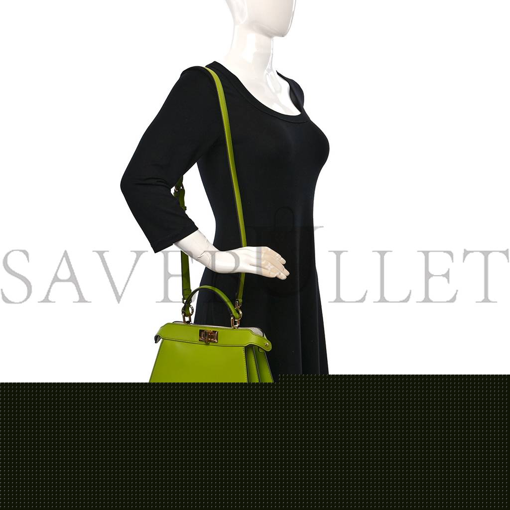 F**di vitello seta shiny nappa bi-color small peekaboo i see u satchel wasabi white (27*20*10cm)