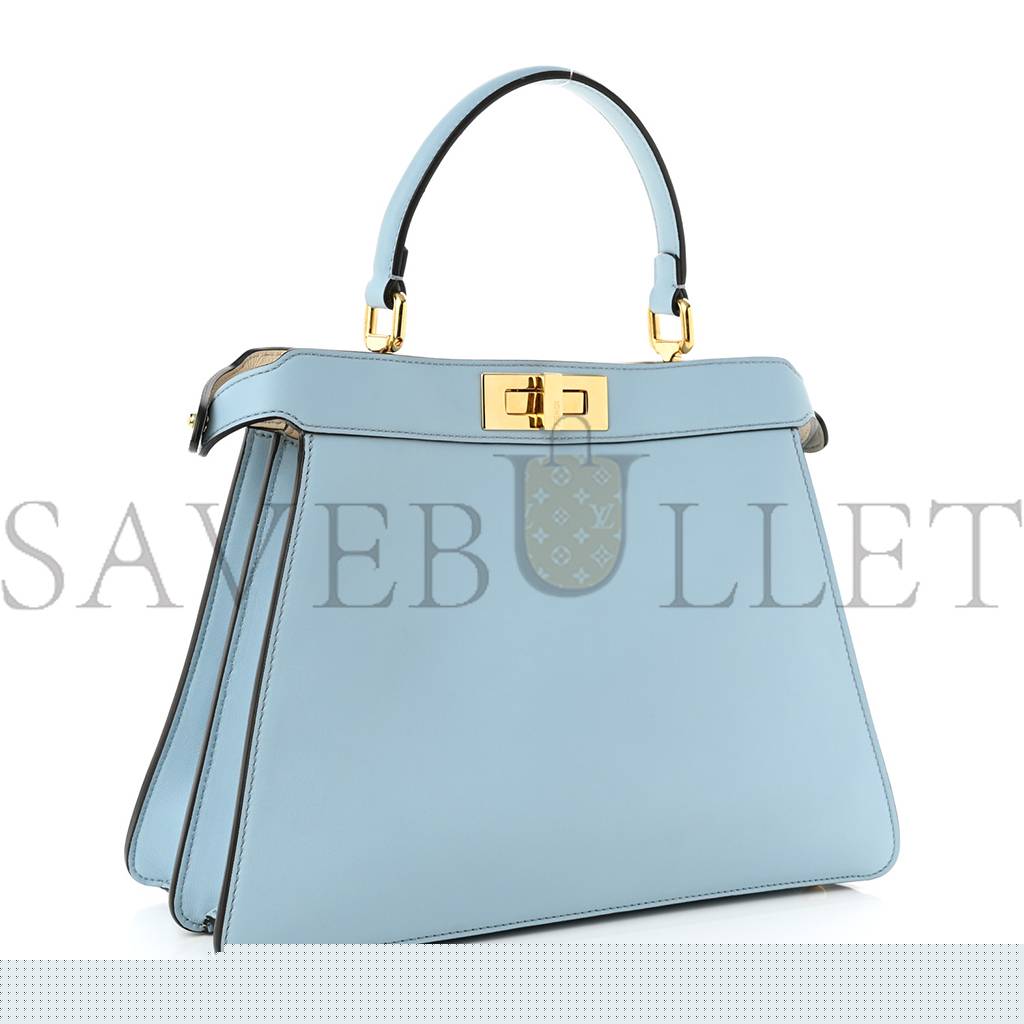 F**di vitello seta shiny nappa medium peekaboo i see u satchel azzurro baby camelia (33*24*13cm)