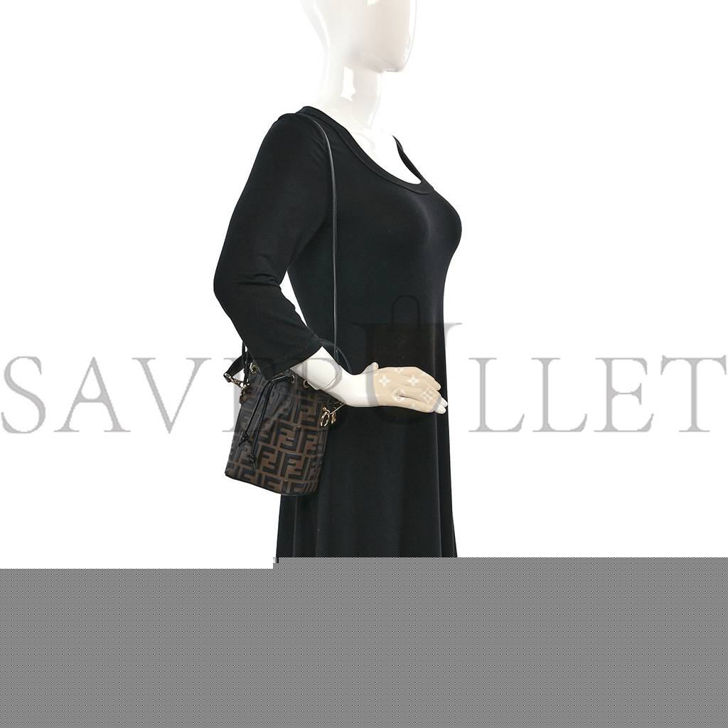 F**di vitello liberty f is F**di bi-color ff 1974 embossed mini mon tresor bucket bag maya black (18*11*10cm)