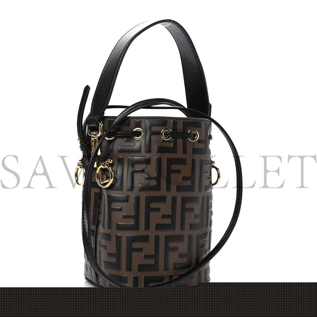 F**di vitello liberty f is F**di bi-color ff 1974 embossed mini mon tresor bucket bag maya black (18*11*10cm)