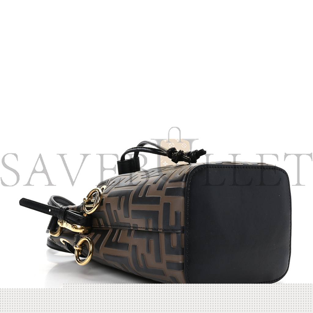 F**di vitello liberty f is F**di bi-color ff 1974 embossed mini mon tresor bucket bag maya black (18*11*10cm)