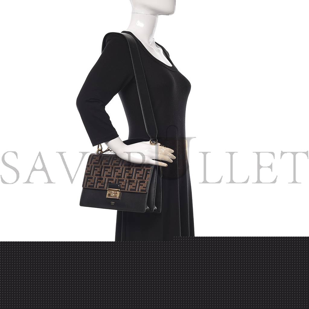 F**di vitello liberty bi-color ff 1974 embossed chain strap kan u shoulder bag black maya (25*20*8cm)