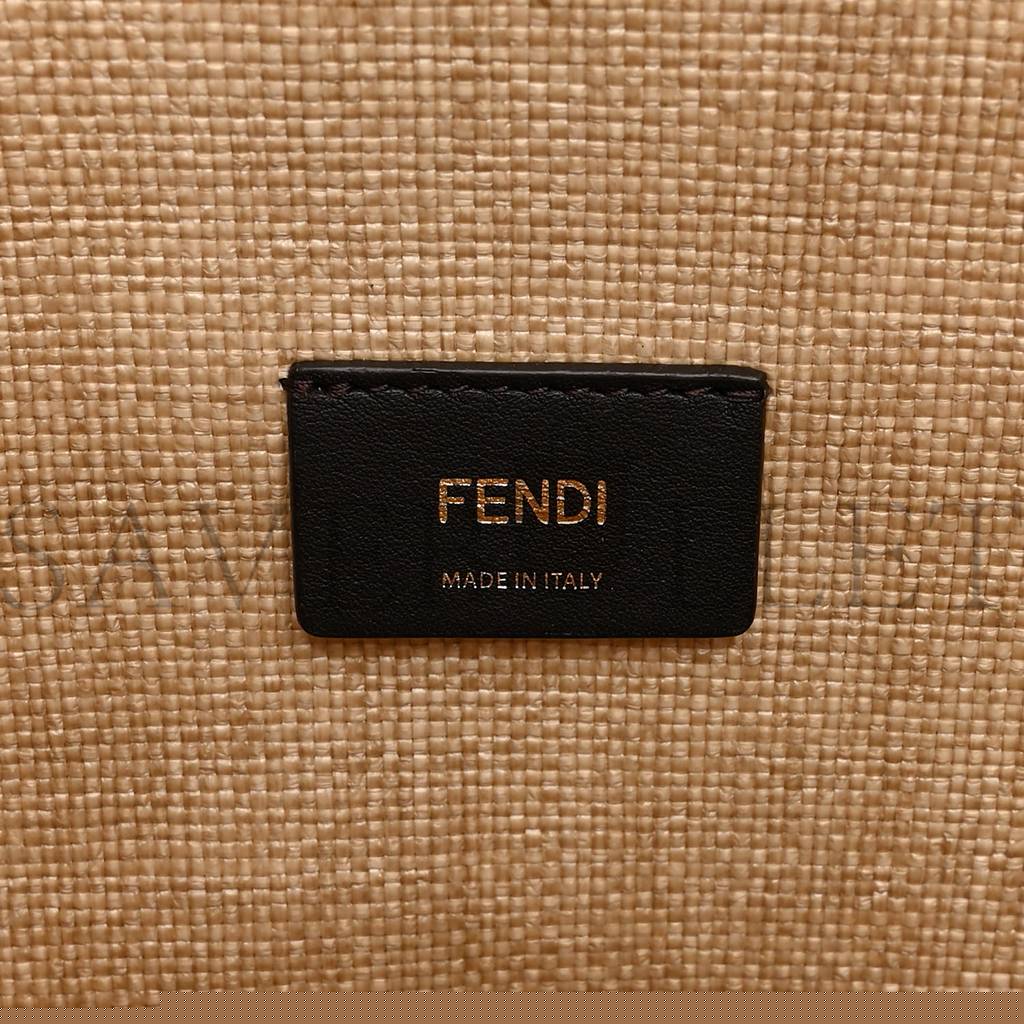 F**di straw vitello king plexiglass woven medium F**di sunshine shopper tote natural black (36*32*17cm)