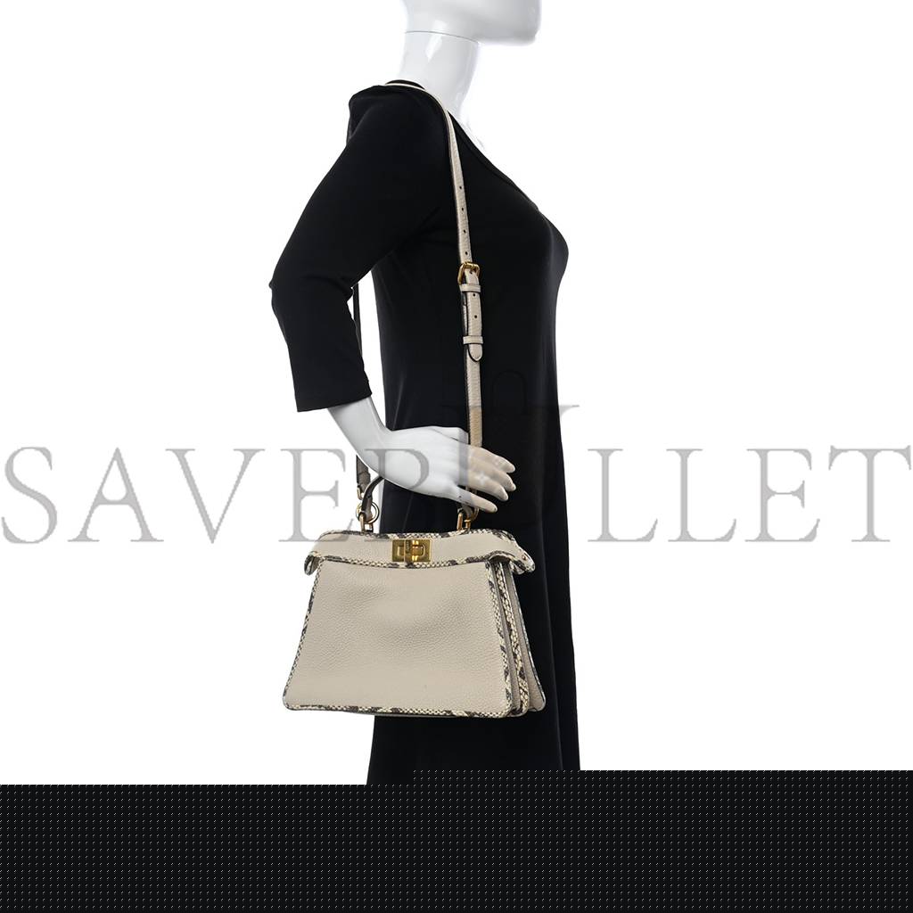 F**di cuoio romano elaphe chamois python print small peekaboo i see u satchel camelia (27*20*11cm)